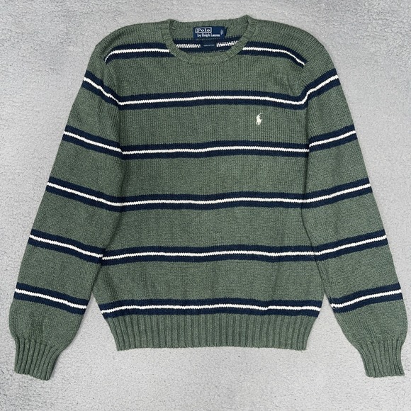Polo Ralph Lauren Other - VTG Polo Ralph Lauren Sweater Men's Sz L Green Blue Striped White Pony Pullover